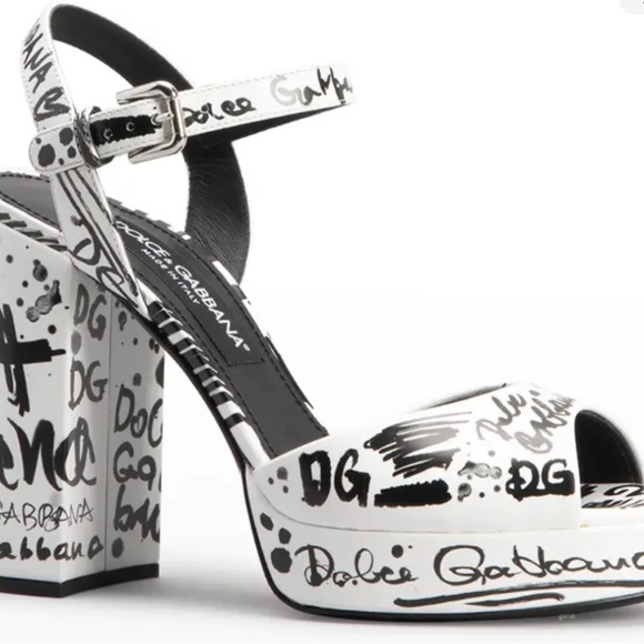 SOLD!!! 1095 Dolce & Gabbana Keira Scribble Logo Platform Sandals - 10 B US - Picture 2 of 11